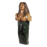 *Ship Figure Head. A 19th century hardwood figure carved as a sea maiden, polychrome painted,