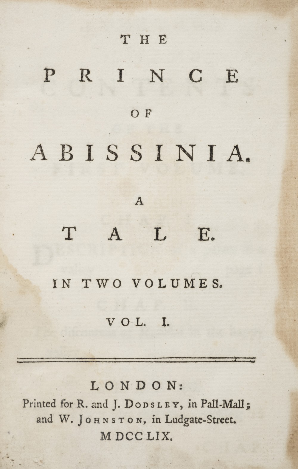 [Johnson, Samuel]. The Prince of Abissinia. A Tale, 2 volumes, 1st edition, second state, London: R.