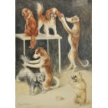 *Wain (Louis, 1860-1939). Grooming for the Dog Show, watercolour with pen & black ink on paper,