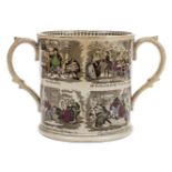 *[Dickens, Charles]. An over-sized loving cup, late Victorian, large pottery twin-handled cup,