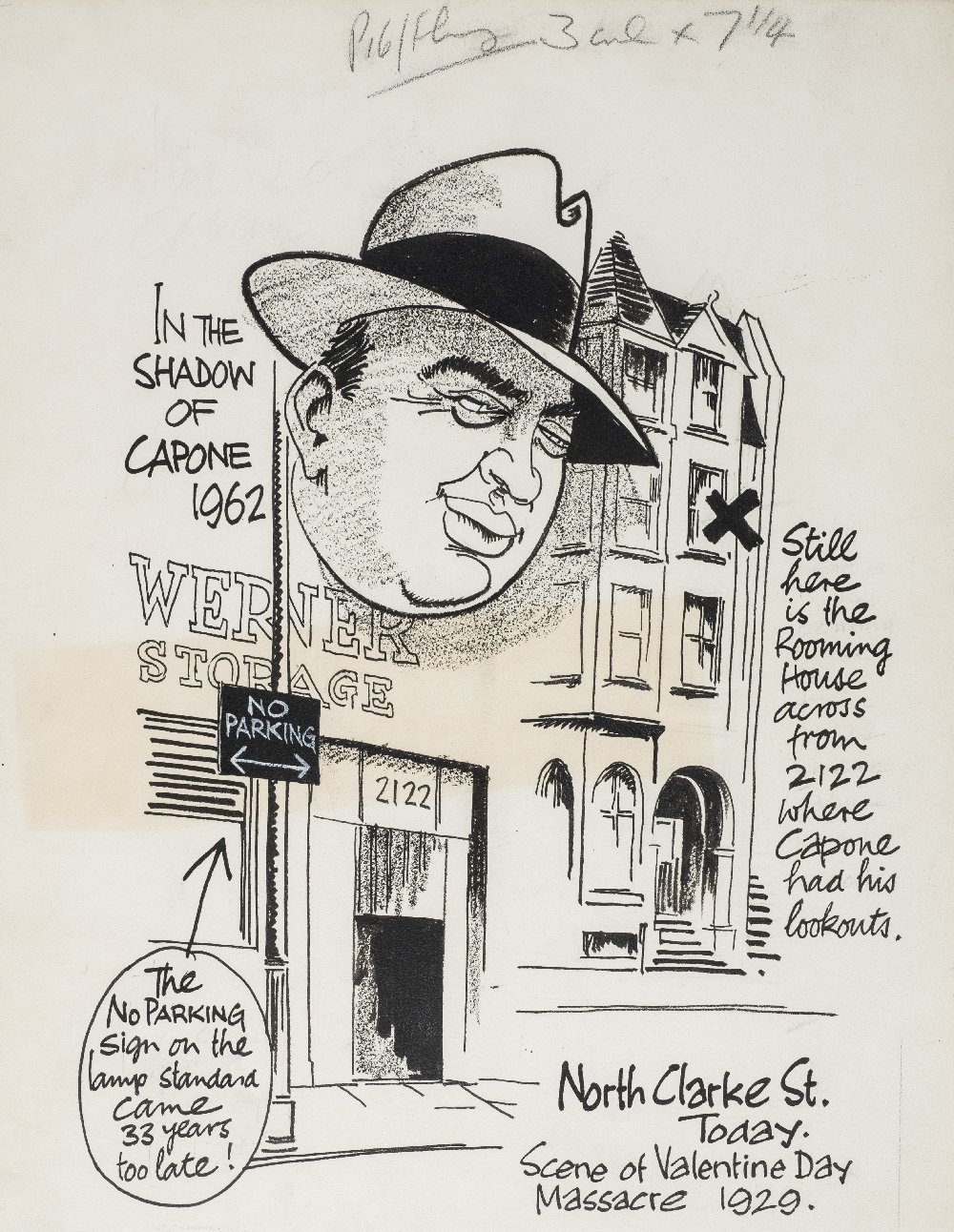 *[Al Capone]. In the Shadow of Capone 1962, original artwork for a (?)Daily Express illustration