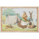 *Tempest (Margaret, 1892-1982). Gipsy Rabbit stirring a pot cooking on an open fire in a field