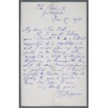 *Dodgson (Charles Lutwidge, 'Lewis Carroll', 1832-1898). Autograph letter signed, 'C.L. Dodgson',