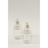 TWO DECANTERS with painted "Brandy" and "Rum" labels, early 19th century, 8" high (2)