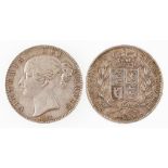 VICTORIA. CROWN, 1845. Obv: Young head left. Rev: Crowned shield within wreath. Cinquefoil stops,