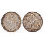 GEORGE IV. CROWN, 1822. Obv: Laureate head left. Rev: St George and Dragon. SECUNDO on edge. GVF. (1