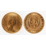 ELIZABETH II. ISLE OF MAN. SOVEREIGN, 1965. Obv: Bust right. Rev: Arms within band and legend. In