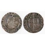 ELIZABETH I. SIXPENCE, 1573. Obv: Larger bust left, rose behind. Rev: Square topped shield below