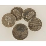 A SET OF FOUR MEDALS CELEBRATING LORD NELSON'S VICTORIES, struck in AR. Obv: A bust of Nelson