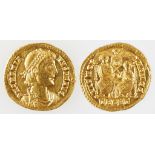 GRATIAN, 367-83 AD. AV SOLIDUS. Obv: Draped and cuirassed bust right wearing pearl diadem. Rev: