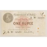 BANKNOTE. INDIA. George V, Government of India, One Rupee. Serial No. B/58 342458. (1 banknote)