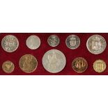 GREAT BRITAIN, COIN SET, Elizabeth II. Proof ten-coin set, in red leather Royal Mint case of