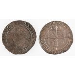 ELIZABETH I. SIXPENCE, 1601. Obv: Bust left, rose behind. Rev: Square topped shield below date. mm