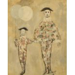 •ATTRIBUTED TO PAUL LUCIEN DESSAU (b. 1909) Adult and child harlequin carrying balloons, signed