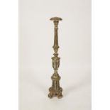 A SILVERED CARVED WOODEN TORCHERE of turned and fluted column form, 19th century, 40.5" high
