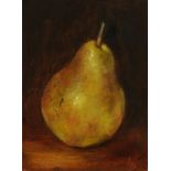 •LAUREN BISSELL (contemporary) Study of a pear, initialled lower right, oil on panel, 4" x 2.75"