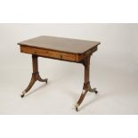 A REGENCY MAHOGANY SIDE TABLE, the rectangular top with rounded corners and reeded border above a