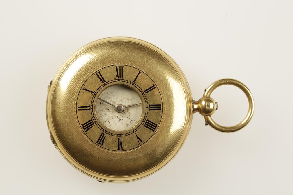 A GENTLEMANS 18CT YELLOW GOLD HALF HUNTING CASED POCKET WATCH