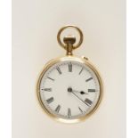 A GENTLEMAN'S 18K YELLOW GOLD OPEN FACED POCKET WATCH