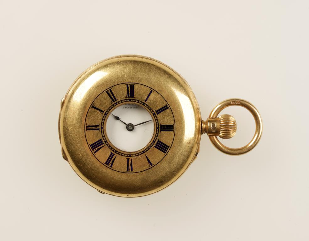 AN 18CT YELLOW GOLD HALF HUNTING CASED POCKET WATCH