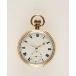 A GENTLEMANS 9CT YELLOW GOLD OPEN-FACED POCKET WATCH