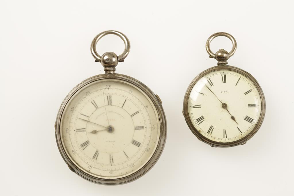 A GENTLEMAN'S OPEN FACED CHRONOGRAPH POCKET WATCH