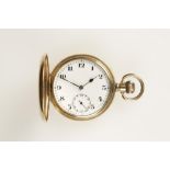 A GENTLEMAN'S GOLD PLATED HUNTING CASED POCKET WATCH,