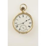 A GENTLEMAN'S 18CT YELLOW GOLD OPEN FACED POCKET WATCH,