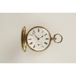 A GENTLEMAN'S 14K YELLOW GOLD HUNTING CASED POCKET WATCH