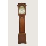 AN OAK AND MAHOGANY CROSSBANDED LONGCASE CLOCK,