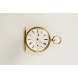 A GENTLEMAN'S 18CT YELLOW GOLD HUNTING CASED POCKET WATCH,