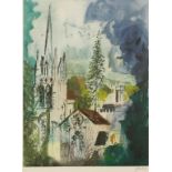 •JOHN PIPER (1903-1992) A church in blues and greens