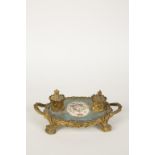 A LOUIS XV STYLE ORMOLU MOUNTED INKSTAND