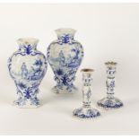 A PAIR OF DELFTWARE TIN GLAZED VASES