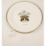 TRH THE PRINCE AND PRINCESS OF WALES: PRESENTATION PORCELAIN PLATE, inscribed on reverse "