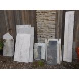 A QUANTITY OF MARBLE SLABS, fittings and off-cuts including a white marble panel, circa 40" x 22".