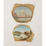 AN OVAL HAND PAINTED MINIATURE depicting a scene of the Taj Mahal