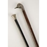 A GENTLEMAN'S SILVER TOP WALKING CANE