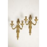 A PAIR OF FRENCH GILT METAL NEO-CLASSICAL STYLE WALL SCONCES