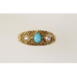A TURQUOISE AND PEARL THREE STONE DRESS RING