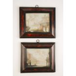 A PAIR OF MINIATURE WATERCOLOUR STUDIES depicting Continental harbour scenes