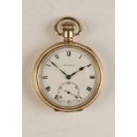 ROLEX: A GENTLEMANS YELLOW GOLD PLATED OPEN FACED POCKET WATCH