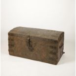 A CHARLES II LEATHER TRAVELLING TRUNK