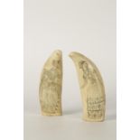 SCRIMSHAW: A PAIR OF WHALES TEETH