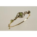 A PERIDOT, PEARL AND DIAMOND BANGLE