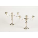 A PAIR OF THREE LIGHT CANDELABRA