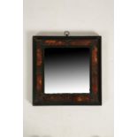 A FLEMISH WALL MIRROR, the square bevelled plate within a tortoiseshell and wirework border