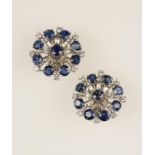 A PAIR OF SAPPHIRE AND DIAMOND EAR CLIPS