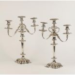 A PAIR OF PLATE ON COPPER THREE LIGHT CANDELABRA