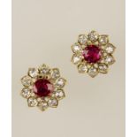 A PAIR OF RUBY AND DIAMOND EARRINGS